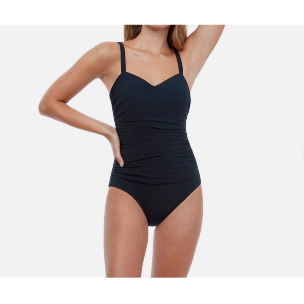 Profile By Gottex F-Cup Scoop Neck Shirred One Piece Swimsuit Tutti Frutti Black